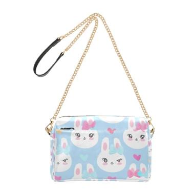 Imagem de Joitme Lindos coelhos, bolsas azuis de desenho animado para mulheres, bolsa transversal para celular, bolsa de ombro de couro sintético com alça de corrente