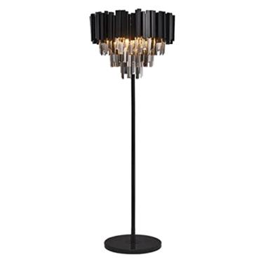 Imagem de Luminária de chão de luxo em cristal preto com base de mármore - Luminária elegante para sala de estar, hotel e decoração moderna - Solução de iluminação alta e sofisticada, fácil de usar.