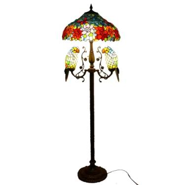 Imagem de Luminária de chão vintage com papagaios, vitral, luminária de canto, 45,7 x 45,7 x 165,1 cm, estilo Tiffany, para quarto, cabeceira, decoração, rosa, uva, libélula, luz de leitura, X6