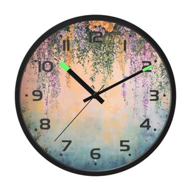 Imagem de SEHANY Relógio de parede vintage com flores de videira silencioso, sem tique-taque, relógio redondo operado por bateria, controle de som, luz noturna, relógios de parede para sala de estar, cozinha