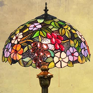 Imagem de Luminária de chão Tiffany com rosas, libélulas, uvas, girassóis e penas, em vitral antigo, para leitura, com 2 lâmpadas, 40,6 x 40,6 x 162,6 cm (16 x 16 x 64 polegadas), ideal para sala de e