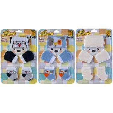 Imagem de 3 Kit Touca Luva e Meia Bebê Recém-Nascido Menino Fofurinha Para Prese