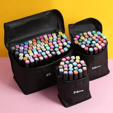 Imagem de 24/30/36/48/60/80/100 Cores Caneta Marcadora De Cabeça Dupla Oleosa Montagem Artística Para Estudantes Material Escolar (120 Cores)