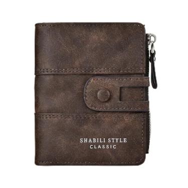 Imagem de Carteira masculina confortável de couro PU tecido marrom escuro horizontal com fecho magnético, visual profissional com organização eficiente