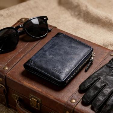 Imagem de Carteira universal luxuosa azul compacta aberta de couro genuíno com sensação confortável, design aberto compacto de luxo em azul, cor sólida, sensação de couro legítimo, confortável