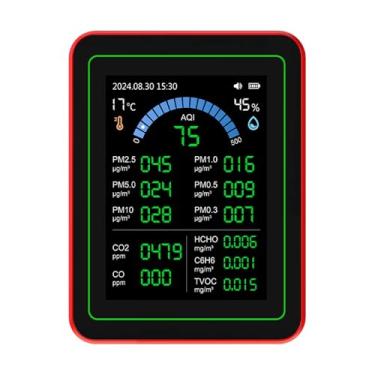 Imagem de YUEHISY Monitor de qualidade do ar 18 em 1, detector de umidade temperatura CO2 TVOC HCHO PM2.5 PM10 com armazenamento de dados e carregamento tipo C, portátil interno para escritório doméstico