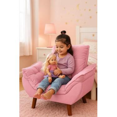 Imagem de Mini Poltrona Cadeira Infantil de Criança Suede Rosê Pés Palito - Tuca