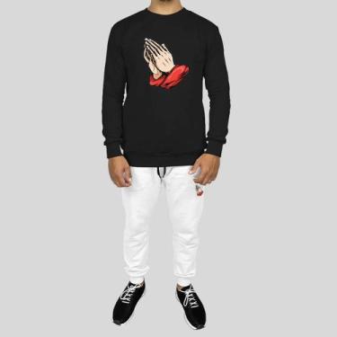 Imagem de Conjunto Calça e Blusa Moletom Careca Sem Capuz Algodão Reze, M, Preto