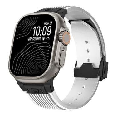 Imagem de VEVEL Pulseira masculina de silicone macio para Apple Watch Ultra 2 1 de 49 mm, S10 de 46 mm, séries 10, 9, 8, 7, 41 de 45 mm, para IWatch 6, 5, 4, Se de 42 mm e 44 mm (B branco)