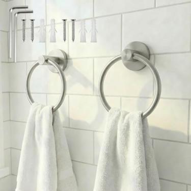 Imagem de Anel de toalha para parede de banheiro, pacote com 2, suporte de toalha de mão de aço inoxidável, cabide de toalha de parede resistente para banheiro, cozinha, lavabo, banheiro, uso doméstico, prata