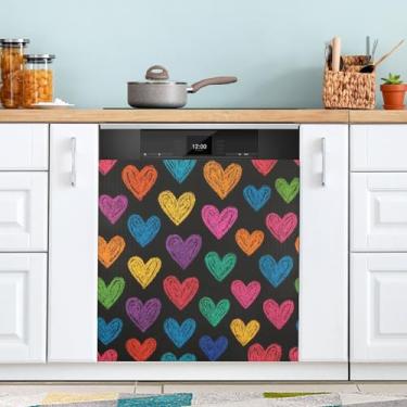 Imagem de ATTX Crayon Hearts Capa de ímã para lava-louças para dia dos namorados | Adesivo decorativo de eletrodomésticos de 58 x 66 cm para armários domésticos e eletrodomésticos #194