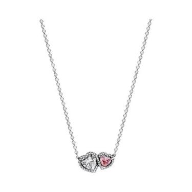 Imagem de Colar De Prata Esterlina 925 Com Pingente De Coração Vermelho E Laço C