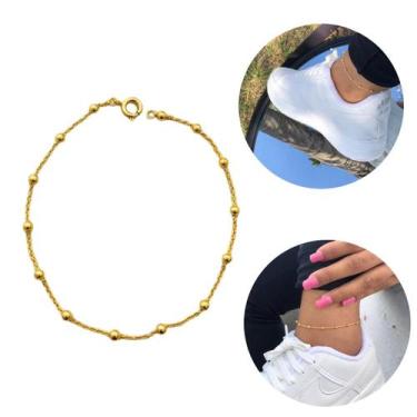 Imagem de Tornozeleira Feminina De Bolinhas Banhada A Ouro Minimalista - SAF SEM