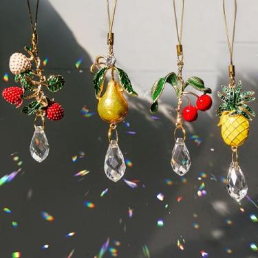 Imagem de H&D HYALINE & DORA 4 peças de apanhador de sol de cristal de frutas, strass, apanhador de sol fofo com cristais, prismas para decoração de casa de jardim de Natal