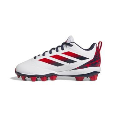 Imagem de adidas Tênis infantil unissex Adizero Impact Molded 2.0 EUA, Branco/Team Navy Blue/Team Collegiate Red, 12 Little Kid