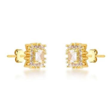 Imagem de Brinco Quadrado Ponto de Luz Atraktiva Banhado a Ouro 18k, 1cm