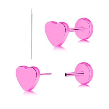 Imagem de Rocemuti Brinco de titânio com costas planas e sem fio, brincos hipoalergênicos, joias de costas planas confortáveis em dourado, rosa, prata, preto, 5mm, Titânio, Sem Pedra Preciosa