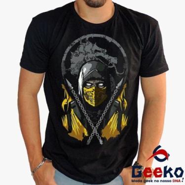 Imagem de Camiseta Mortal Kombat 100% Algodão Scorpion Geeko, Preto gola careca,