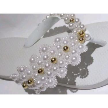 Imagem de chinelos havaianas personaizados com perolas de qualidade, Branco, 33-