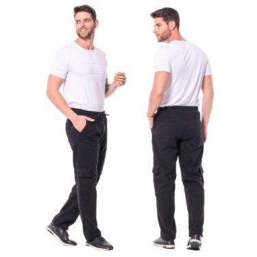 Imagem de Calça Cargo Masculina Sarja Larga Cintura Elastico Skate Bolsos Latera