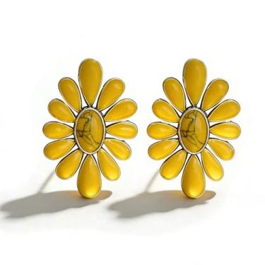 Imagem de TIANHONGYAN Brincos femininos com pingente geométrico oval turquesa ocidental boêmia, estilo caubói ocidental, étnico, gota, joia, Small, Metal, Sem pedra preciosa