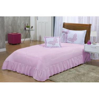Imagem de Colcha Solteiro Borboletas Bordada 03 Peças - Rosa - Bordados Finos