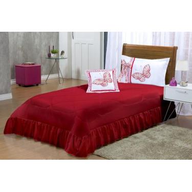 Imagem de Colcha Solteiro Borboletas Bordada 03 Peças - Vermelho - Bordados Fino