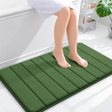 Imagem de OLANLY Tapete de banho listrado de espuma viscoelástica 91 x 61 cm, tapetes de banheiro absorventes super macios, secagem rápida, tapetes de chuveiro laváveis na máquina, tapete de banho, acessórios