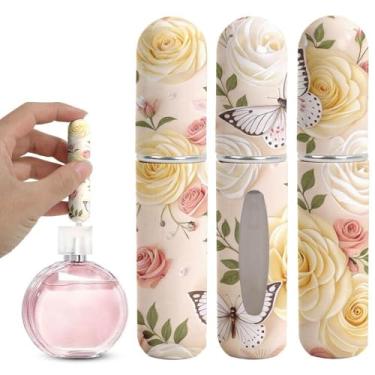 Imagem de 3 frascos de spray de perfume atomizador, frasco de perfume de viagem, atomizador recarregável com padrão de borboleta floral, recipiente portátil de viagem