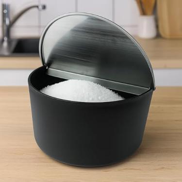Imagem de Saleiro Neo 1kg, Prático e Funcional, Design Moderno, Material Resistente, Tamanho Grande, Preto com Tampa Inox, 18.4x10x9.1cm, Cozinha Mesa