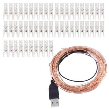 Imagem de 100 LEDs Luz de Fita Fada Fio Cobre com 50 Grampos para Fotos USB Alimentado Design Flexível Dobrável e Plegável Casa Festa Uso Diário Decoração DIY P
