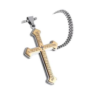 Imagem de Pingente De Crucifixo Dourado Para Homens, Colar Religioso Estilo Miam