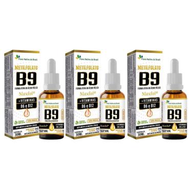 Imagem de Kit 3x Metilfolato MaxFol® Vitaminas B6 B12 Sabor Salada de Frutas 30ml Flora Nativa-Unissex