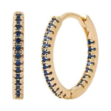 Imagem de Brincos De Argola Dourados Femininos Com Zircônia Colorida Aleatória, 