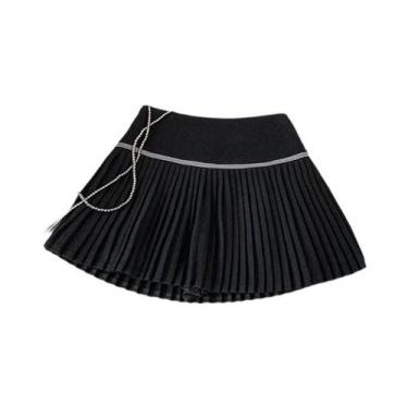 Imagem de Saia Mini De Lã Xadrez De Cintura Alta Para Mulheres, Estilo Preppy Co