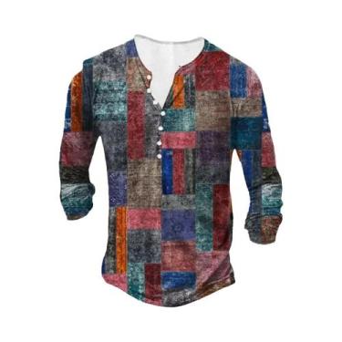 Imagem de Camisa Masculina Vintage De Botão, Manga Longa, Casual, Estilo Solto, 