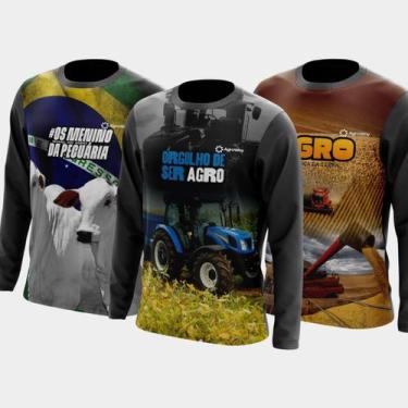 Imagem de Combo Kit 3 Camisas Agro Masculinas Manga Longa Zíper Proteção Uv Temá