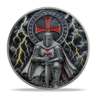 Imagem de Moeda do Desafio do Cavaleiro de Guerra da Cruz Vermelha Relâmpago | Medalhão de Valor Cavalheiresco e Escudo Sagrado | Token Histórico do Cavaleiro da Guerra da Cruz Vermelha Relâmpago | Presentes