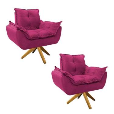 Imagem de kit 02 Poltronas Opala Base Giratória de Madeira Suede Pink - Doce Son
