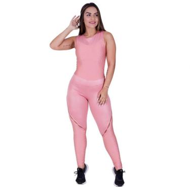 Imagem de Macacão Feminino Fitness Textura Recortes Cirre Liso Bojo Tiras Costas Orbis - Azul marinho, G-Feminino