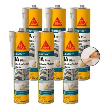 Imagem de Kit 6 Sikaflex 1a Plus 300ml Branco Selante Elástico Construção