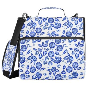 Imagem de SEHANY Fichário de zíper azul e branco com alça de ombro, capacidade para 500 folhas, vários bolsos, fichário com 3 anéis com zíper de 3 cm