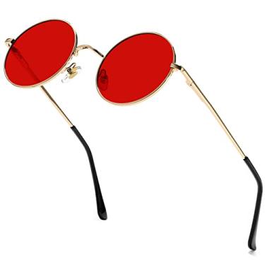 Imagem de AIEYEZO Óculos de sol redondos retrô para homens e mulheres óculos de sol polarizados modernos vintage pequenos óculos de sol redondos, Ouro/Vermelho Oceano, MM