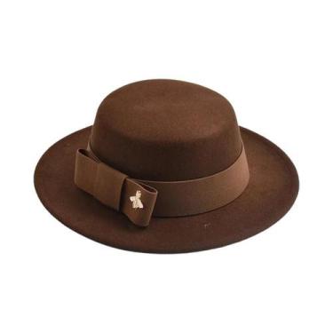 Imagem de Chapéu Fedora Feminino De Moda Com Topo Plano E Laço Para Casamento, I