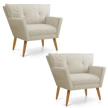 Imagem de Kit 02 Poltronas Anitta Linho Palha A32 Pés Palito Castanho - D'Rossi