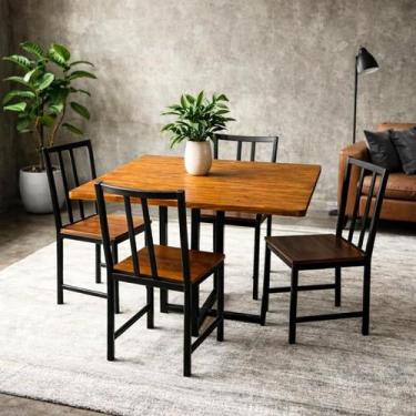 Imagem de Mesa De Jantar Para 4 Lugares Pés Em Ferro Tampo De Madeira Maciça - T