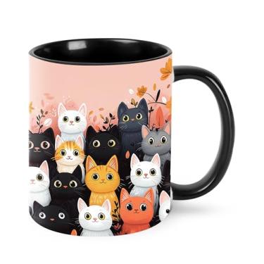 Imagem de opshksog Caneca de café de gato xícara de chá de cerâmica engraçada com alça lavável na máquina de lavar louça e micro-ondas para mulheres canecas de porcelana de 325 ml