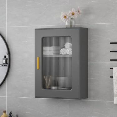 Imagem de Armário de parede de banheiro moderno e elegante - Armazenamento flutuante montado na parede com porta de vidro, organizador de 2/3 camadas para maquiagem, medicamentos e exibição de cozinha