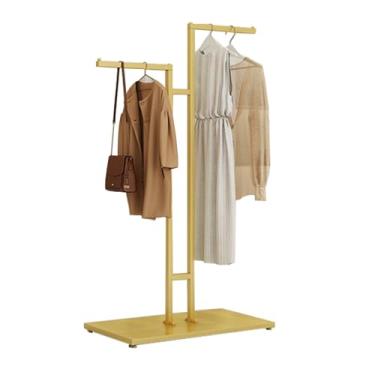 Imagem de Arara de roupas resistente com braços retos, suporte de roupas bidirecionais, cabides de camisa com hastes duplas, rack de exibição de armazenamento de varejo moderno