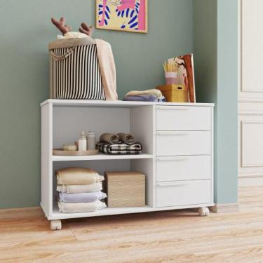 Imagem de Comoda Infantil 1 Prateleira 4 Gavetas MDP 15mm Branco - BRV Móveis